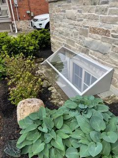 Window well cover in a front garden